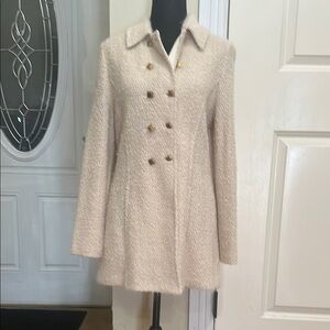 St. John Collection Cream Pea Coat with Textured Fabric
